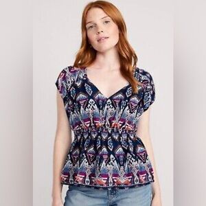 ⚡️3/$17⚡️ Old Navy Waist-Defined Printed Dolman-Sleeve Top